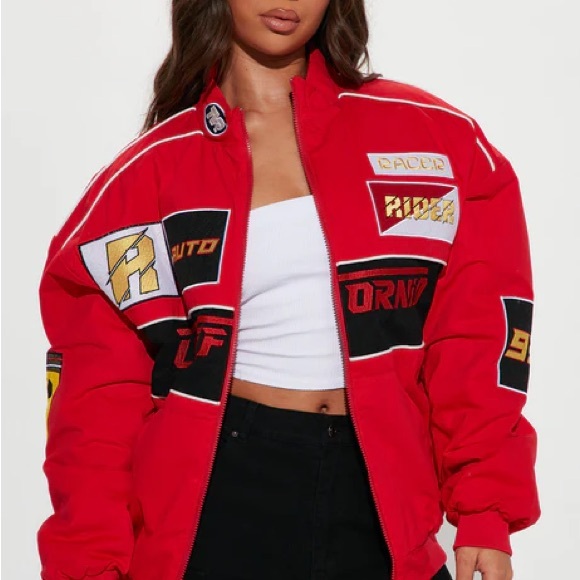 Red Racing Jacket with Patches - Picture 2 of 8